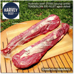 Beef Eye Fillet Mignon Has Dalam Tenderloin AGED BY GOODWINS 3-4 weeks STEER (young cattle) Australia HARVEY frozen 1/3 WELLINGTON cuts (price/pc 1kg)